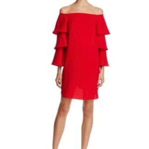 Nanette Lepore Red Off-Shoulder Mini Dress size 10 holiday festive